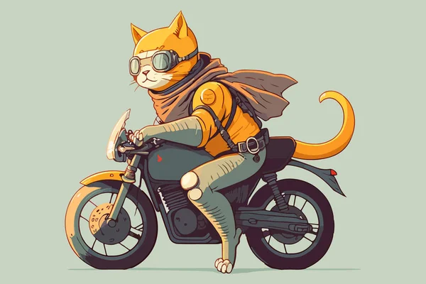 Katze Reitet Auf Einem Motorrad Vektor Illustration — Stockvektor
