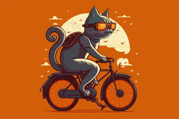 자전거 삽화에 나오는 고양이 — 스톡 벡터