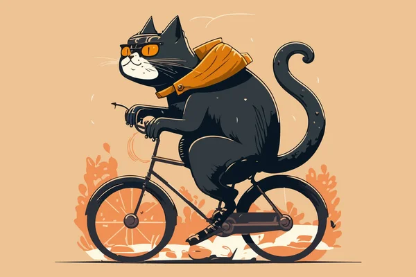 Cat Equitação Uma Bicicleta Vetor Ilustração — Vetor de Stock