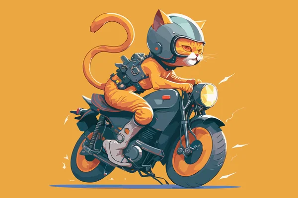 Katze Reitet Auf Einem Motorrad Vektor Illustration — Stockvektor