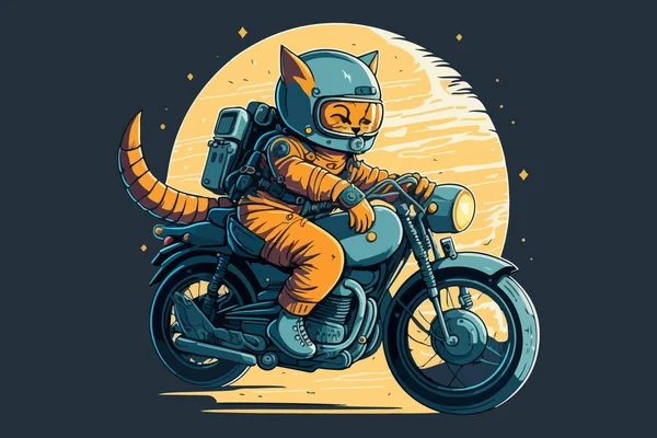 Cat Rijden Een Motorfiets Vector Illustratie — Stockvector