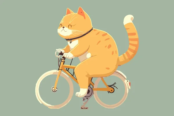 Katze Auf Einem Fahrrad Vektor Illustration — Stockvektor