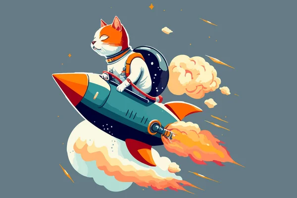 Gato Montando Cohete Vector Ilustración — Archivo Imágenes Vectoriales