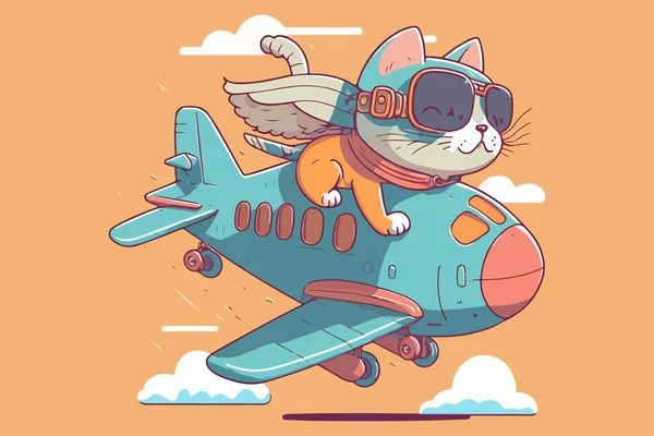 Kot Jazda Samolot Wektor Ilustracja — Wektor stockowy