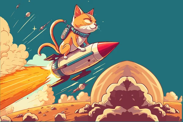 Cat Rijden Een Raket Vector Illustratie — Stockvector