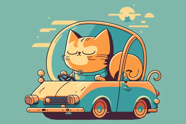 猫骑汽车矢量图解 — 图库矢量图片