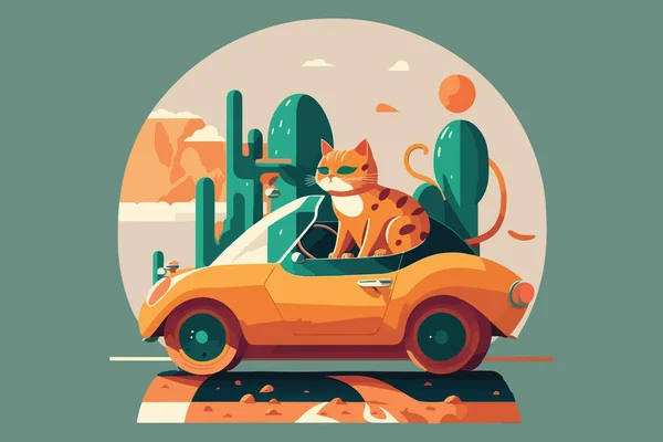 Кіт Їде Машині Векторні Ілюстрації — стоковий вектор