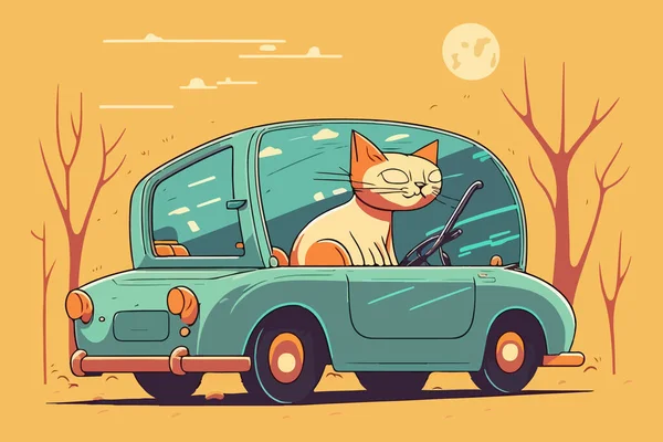 Кіт Їде Машині Векторні Ілюстрації — стоковий вектор