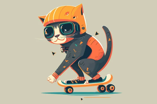 Kat Rijden Een Skateboard Vector Illustratie — Stockvector