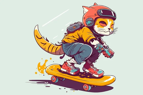 猫骑滑板矢量图解 — 图库矢量图片