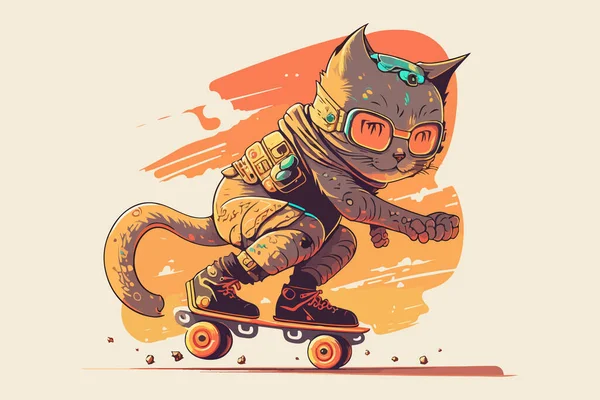 Кіт Катається Скейтборді Векторні Ілюстрації — стоковий вектор