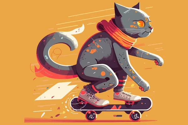 スケートボードのベクトルイラストに乗る猫 — ストックベクタ