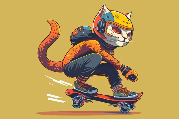 Katze Reitet Skateboard Vektor Illustration — Stockvektor