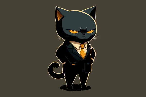 Cat Boss Baby Stil Trägt Einen Schwarzen Anzug Vektor Illustration — Stockvektor