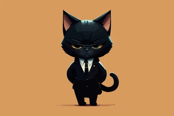 Kot Szef Dziecko Styl Noszenie Czarny Garnitur Wektor Ilustracja — Wektor stockowy