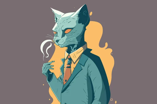 Gato Fumar Vector Ilustración — Vector de stock