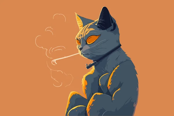 Cat Smoking Vector Illustration — Stock Vector