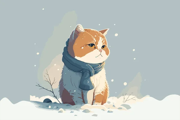 Kočičí Zimní Vektorová Ilustrace — Stockový vektor