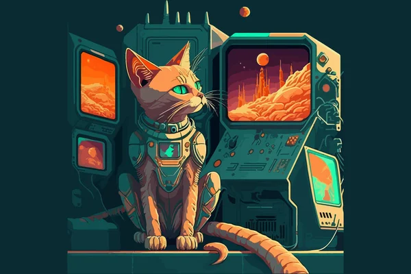 Sci Cat Vector Illustration — 스톡 벡터