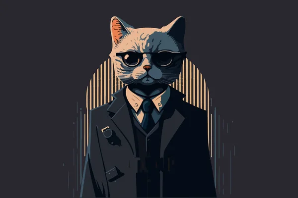 Cat Godfather Style Vector Illustration — Stock Vector