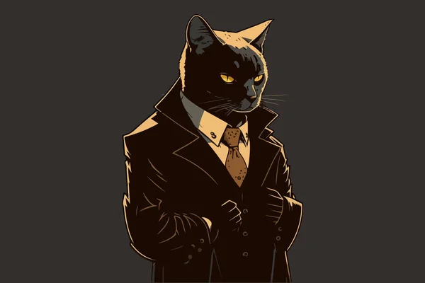 Cat Godfather Estilo Vetor Ilustração — Vetor de Stock