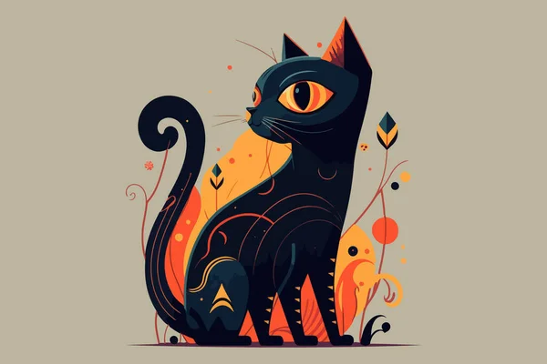 Katt Folk Konst Stil Vektor Illustration — Stock vektor