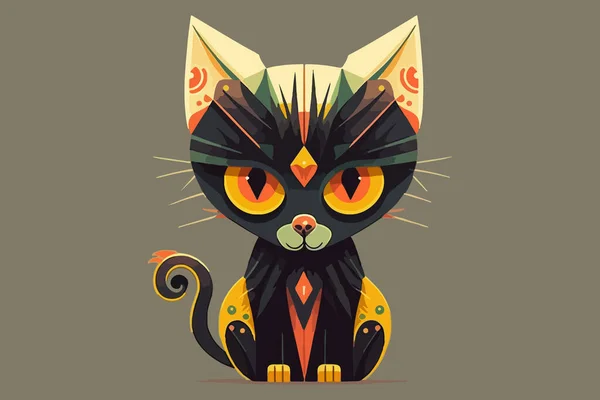 Cat Λαϊκή Τέχνη Στυλ Διανυσματική Απεικόνιση — Διανυσματικό Αρχείο