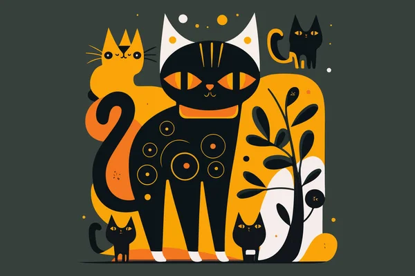 Stock vector Cat folk art style vector illustration