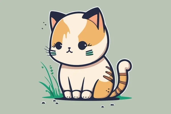 Cat Kawaii Znak Kreslený Vektor Ilustrace — Stockový vektor
