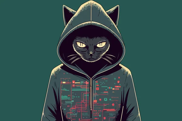 Ilustração Vetorial Hacker Gato —  Vetores de Stock