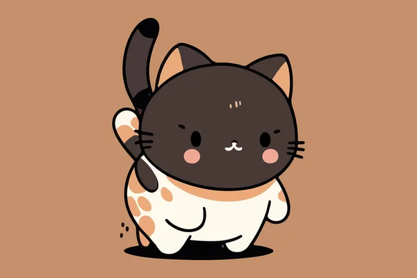 Gato Kawaii Personaje Dibujos Animados Vector Ilustración — Vector de stock