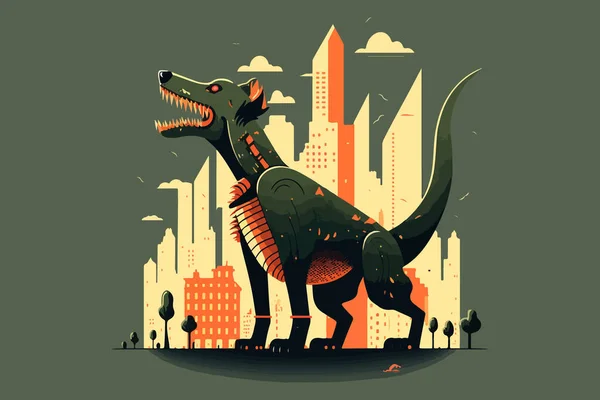 Ilustracja Wektor Dogzilla Pies Godzilla Styl Projekt Koszulki — Wektor stockowy