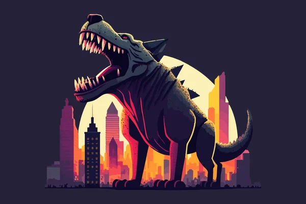 Dogzilla矢量图解 Dog Godzilla风格T恤设计 — 图库矢量图片
