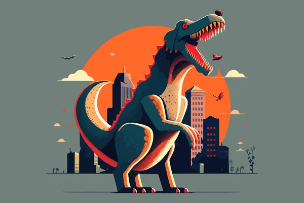 Dogzilla矢量图解 Dog Godzilla风格T恤设计 — 图库矢量图片
