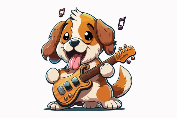 Hund Spielt Gitarre Vektor Illustration — Stockvektor
