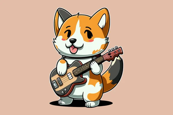犬の演奏ギターベクトルイラスト — ストックベクタ