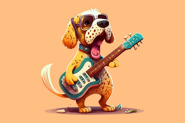 Dog Playing Guitar Vector Illustration — Stock Vector