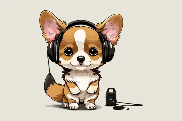 Hund Mit Kopfhörer Vektor Illustration — Stockvektor