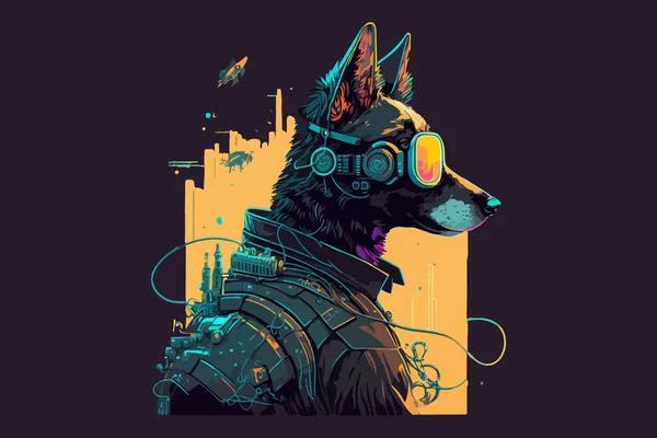 Pies Cyberpunk Wektor Ilustracja — Wektor stockowy