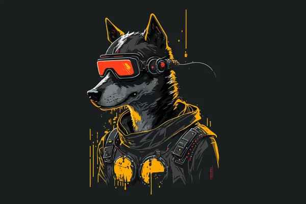 Dog Cyberpunk Vektor Illustration — Stockvektor