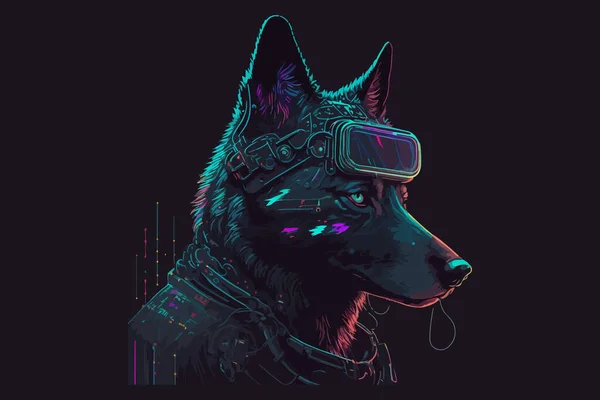 Hond Cyberpunk Vector Illustratie — Stockvector