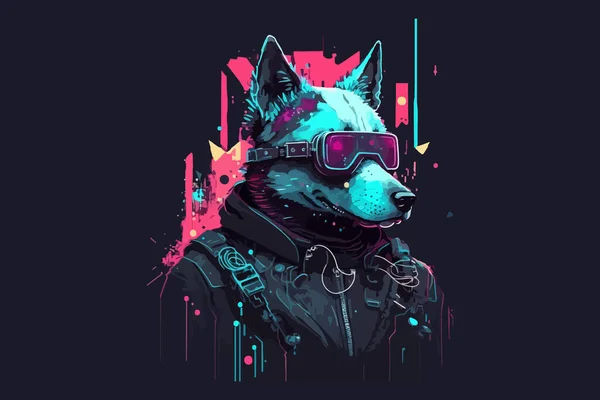 Hond Cyberpunk Vector Illustratie — Stockvector