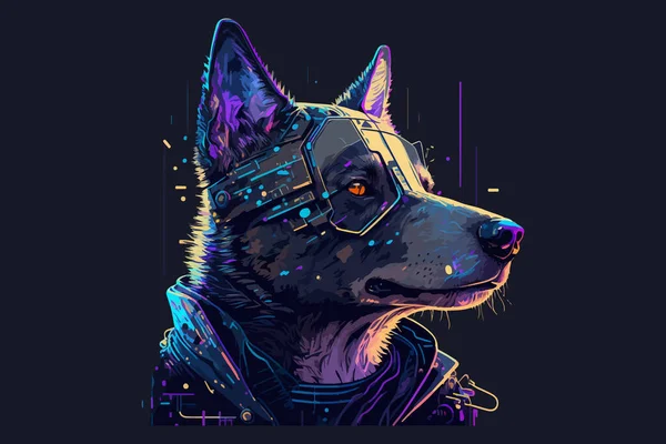 Dog Cyberpunk Vector Illustration — Stock Vector