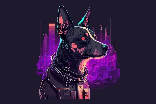 Dog Cyberpunk Vektor Illustration — Stockvektor