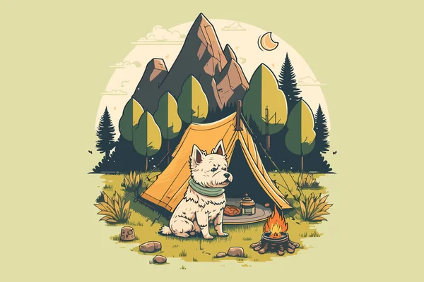 Dog Camping Vektor Illustration — Stockvektor