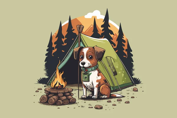 Dog Camping Vector Illustration — Stock Vector