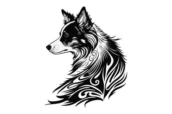Köpek Dövmesi Siyah Beyaz Vektör Çizimi — Stok Vektör