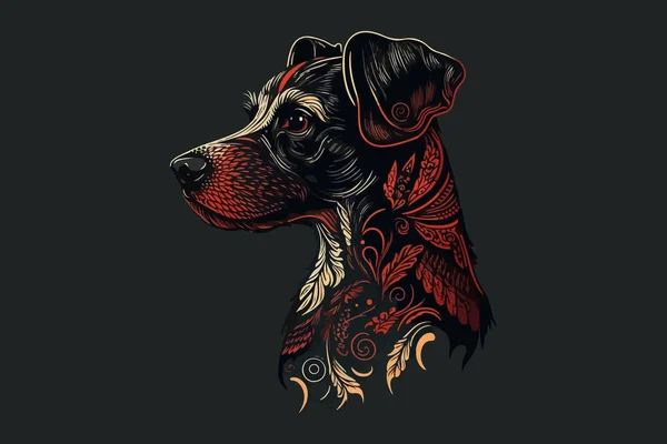 Τατουάζ Σκύλου Μαύρο Και Άσπρο Διανυσματική Απεικόνιση — Διανυσματικό Αρχείο