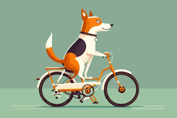 Perro Montar Vector Bicicleta Ilustración — Vector de stock