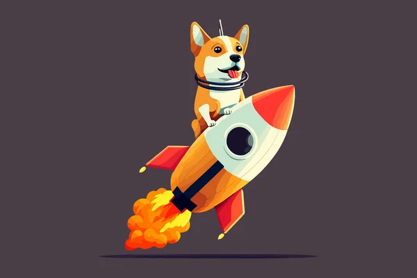 Hund Reitet Auf Einem Raketenvektor Illustration — Stockvektor